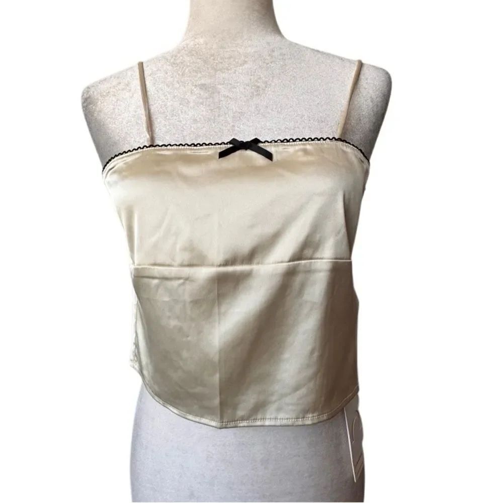 Commense Cream Crop Top Open Back Silky Boho SZ S NEW